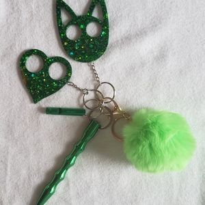 Safety Cat & Heart Keychains W/ Matching Pom Pom